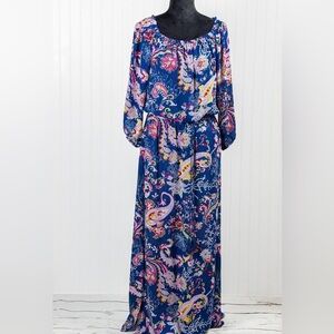 Bisou Bisou - Floral Paisley Blue Maxi Dress